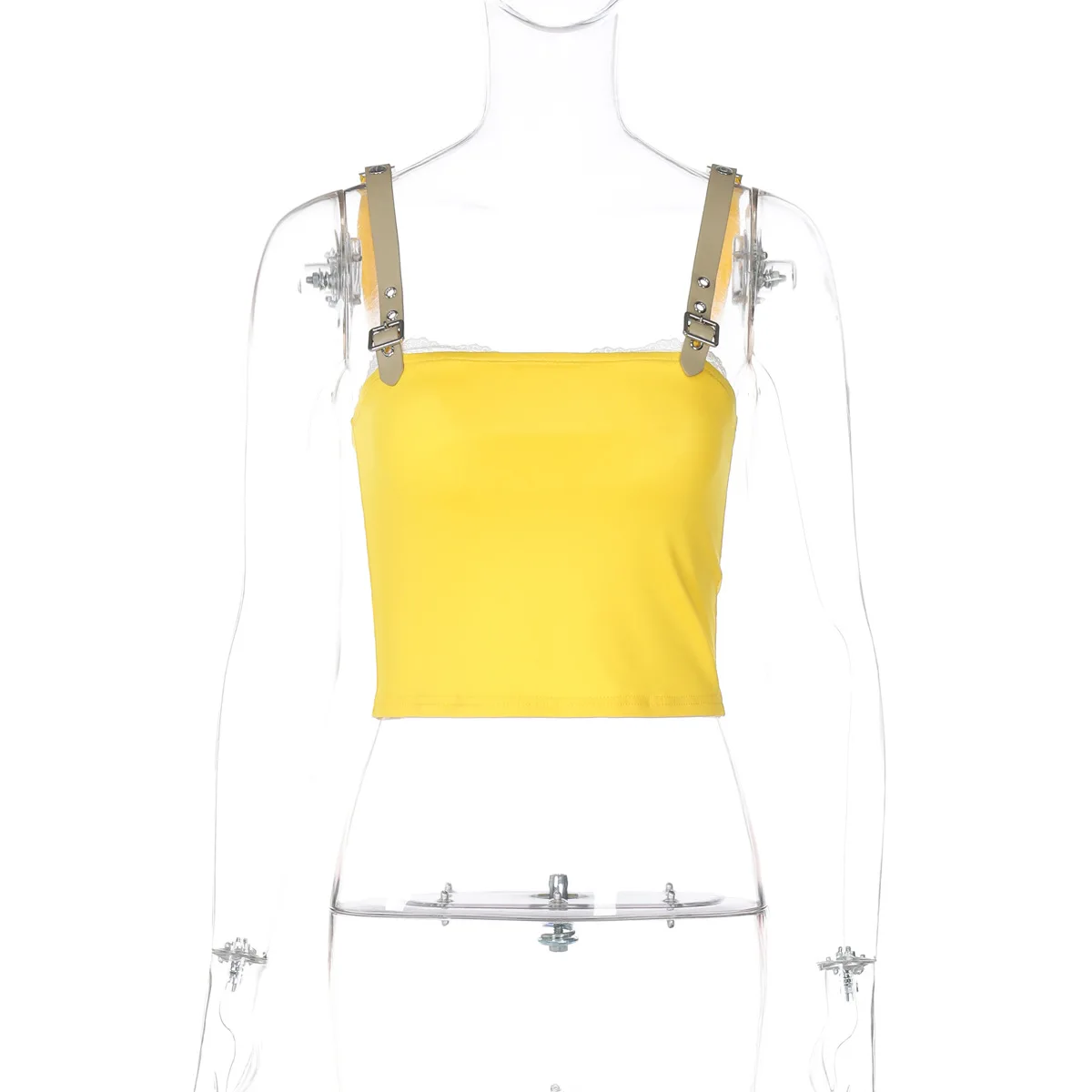 Summer Lace Patchwork Tank Top For Women Backless Slim Square Collar Cropped Sexy Y2k Vest Female Contrast Streetwear 2025