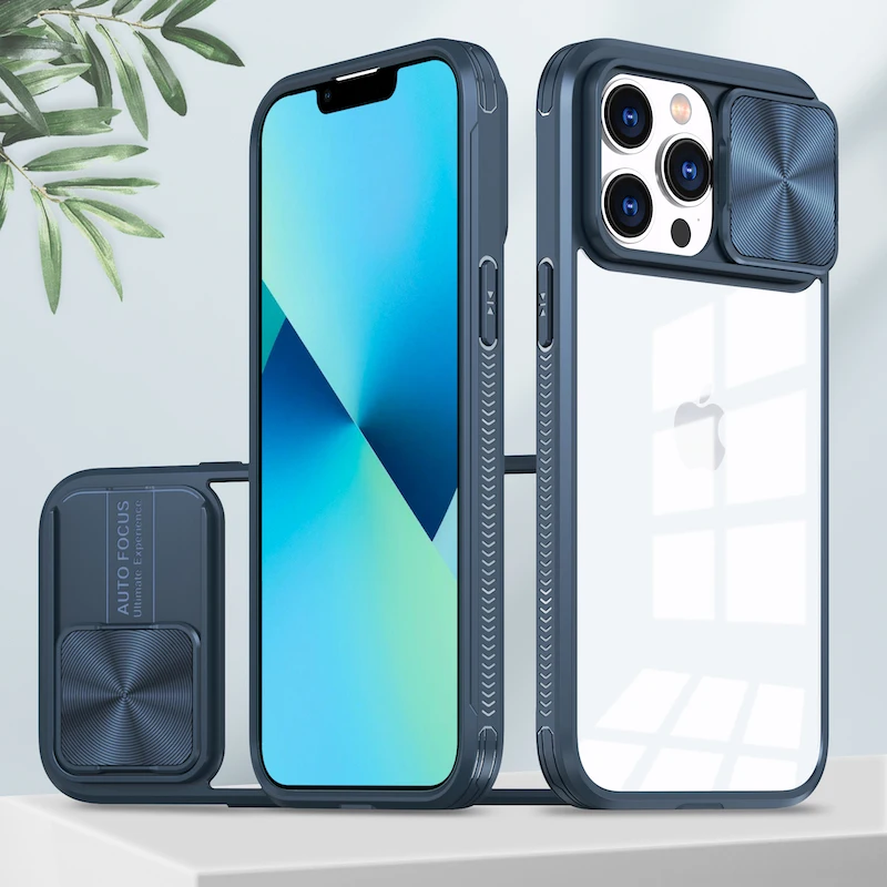Luxury Slide Camera Lens Protection Case with Shockproof Clear Bumper Cover