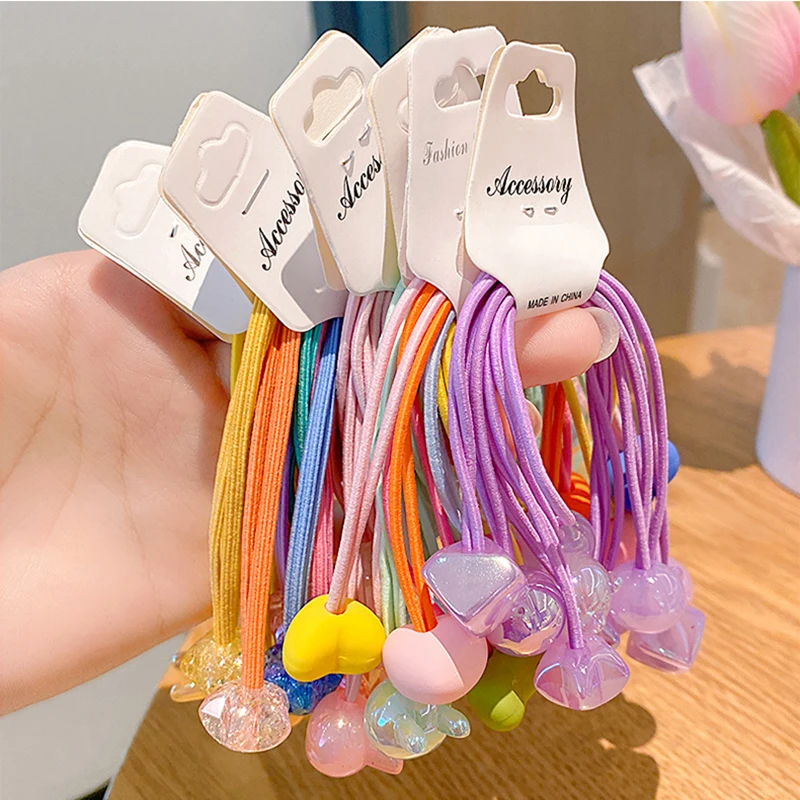 5pcs Korean Rubber Hair Bands Headband Candy Colorful Elastic Weaving Bobbles Hair Tie Rope for Children Girls Kids Accessories