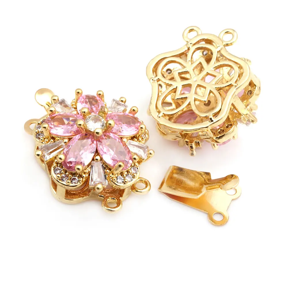 4 juegos de collares de flores de latón y circonio de Color dorado de 18K, cierres de conexión, suministros de joyería Diy de alta calidad - details 4