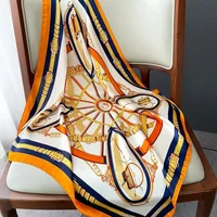 Luxury Design Skinny Silk Square Scarf Women Chain Print Foulard Neckerchief Lady Soft Satin Hairband Head Hijab Bag Ribbon Gift 5