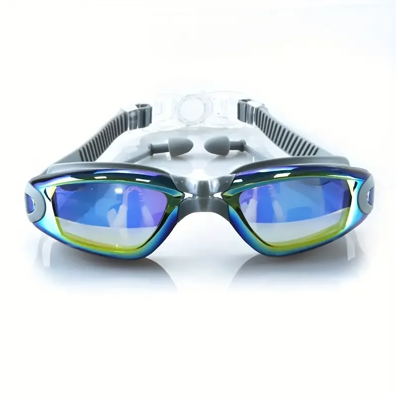 1pc Large Frame Swimming Goggles With Earplugs, Waterproof Anti-fog Adult Swimming Glasses, Swim Eyewear