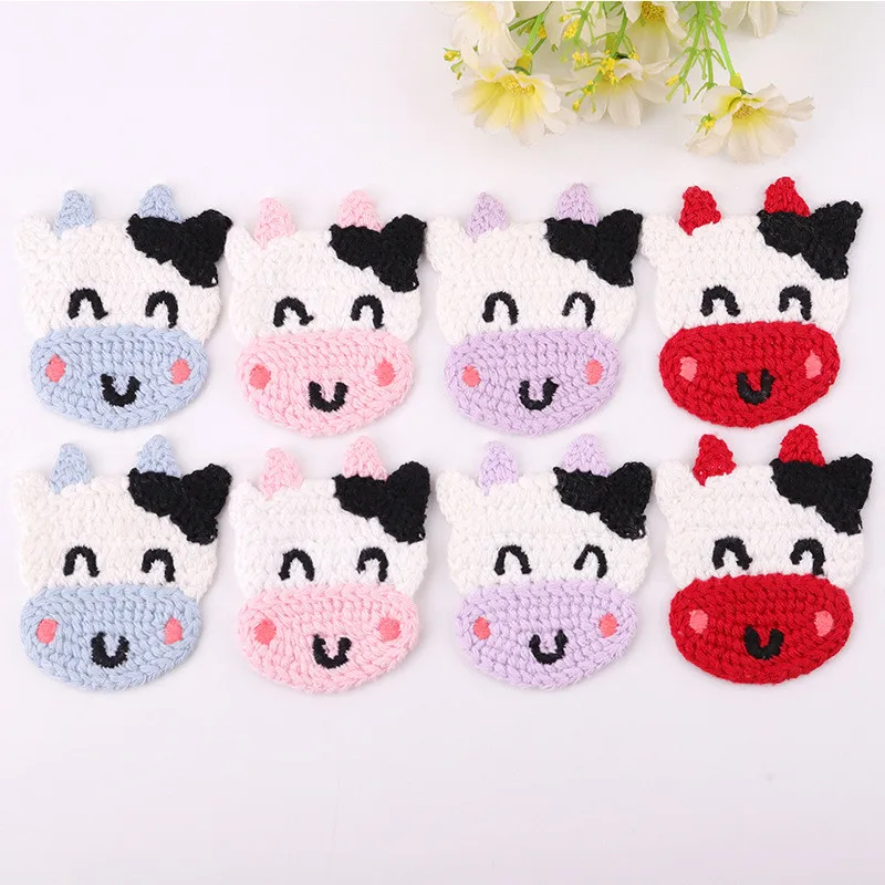 

10Pcs Cute Wool Knitting Love Cow Embroidery Animal Patches Bag Jacket Jeans Cartoon Iron On Patches For Clothes Headdress Stick