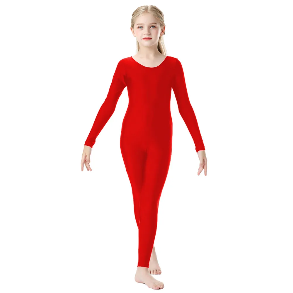 OVIGILY Girls Spandex Dance Unitard Kids Long Sleeve Gymnastics Unitards Team Dancewear Scoop Neck One Piece Bodysuits