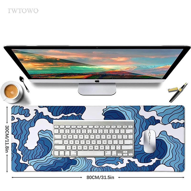 Ondas Azuis Custom Mouse Pad Gamer Mousepad Tapetes de Mesa Tapete de Escritório Borracha Natural Macio Laptop xl Grande Novo Xxl - Imagem 6