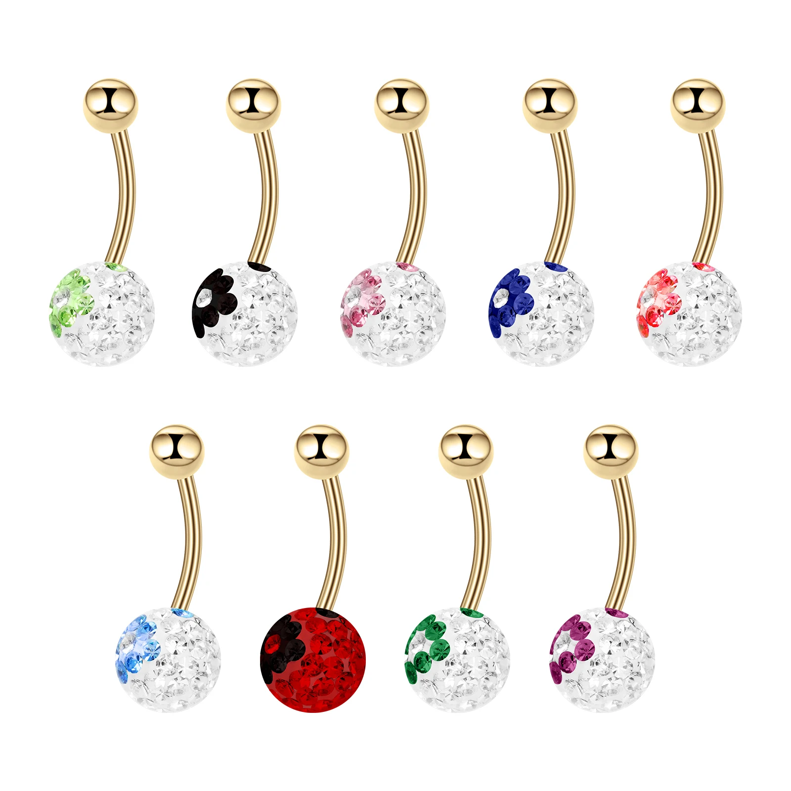 

Stainless Steel Belly Piercing Full Diamond Dual Color Belly Ring Round Ball Nail Nail Simple Fashion Piercing Jewelry