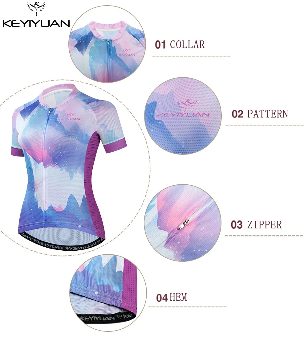 KEYIYUAN New Pro Team Woman Cycling Jersey Tops Riding Bicycle Shirt Road Mtb Clothing Breathable Camisa Ciclista Feminina