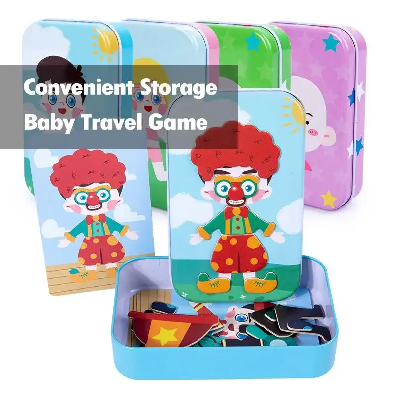 Magnetic 3D Puzzle Children Dress Up Expression Travel Tin Box Jigsaw Game Early Education Imagination Toys Gifts For Girls 3