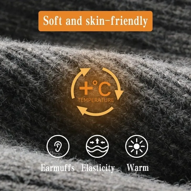 Windproof Wool Ski Mask Men's Adjustable Elastic Winter Hat Scarf 2-in-1 Warm Foldable for Skiing Outdoor Activities Faux Fur