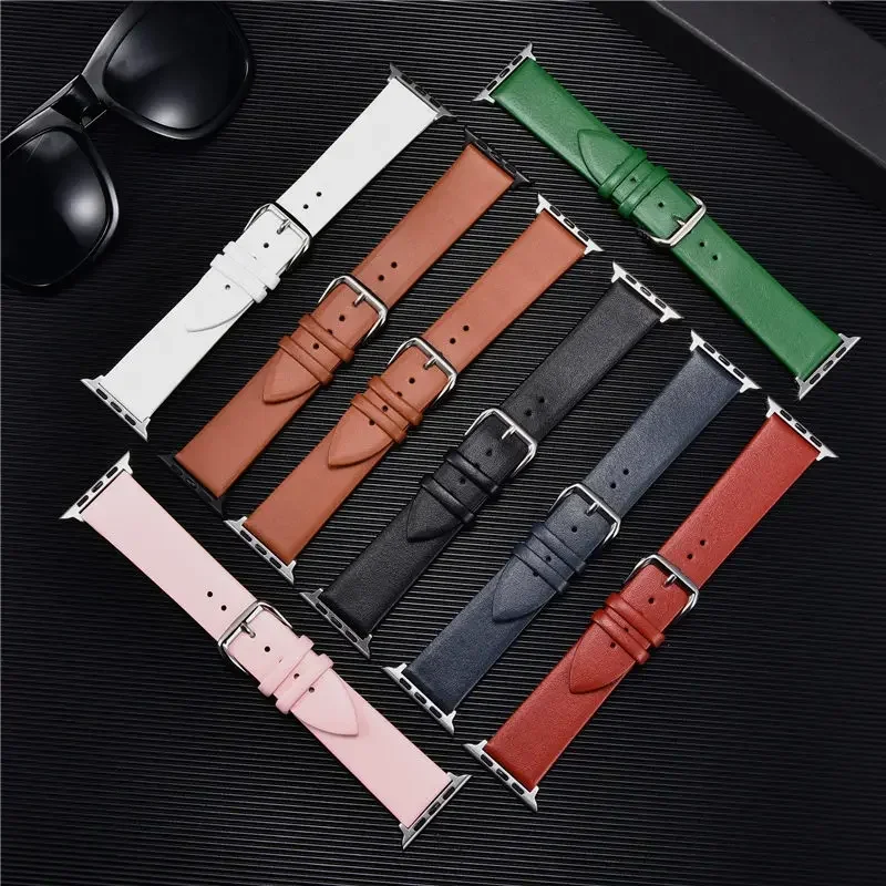 애플 워치 밴드용 소프트 가죽 스트랩, 아이워치 울트라 시리즈 5, 3, SE, 6, 7, 8, 45mm, 41mm, 44mm, 40mm, 49mm, 42mm, 38mm
