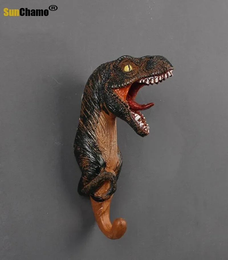 Jurassic Dinosaur Wall Hanging, Creative Resin Animal Model, Dinosaur Coat Hooks, American Decorative Hook, Triceratops 5
