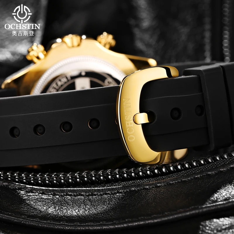 OCHSTIN New Men’s Watches Top Brand Big Sport Watch Luxury Men Silicone Quartz Wrist Watches Chronograph Gold Design Male Clock