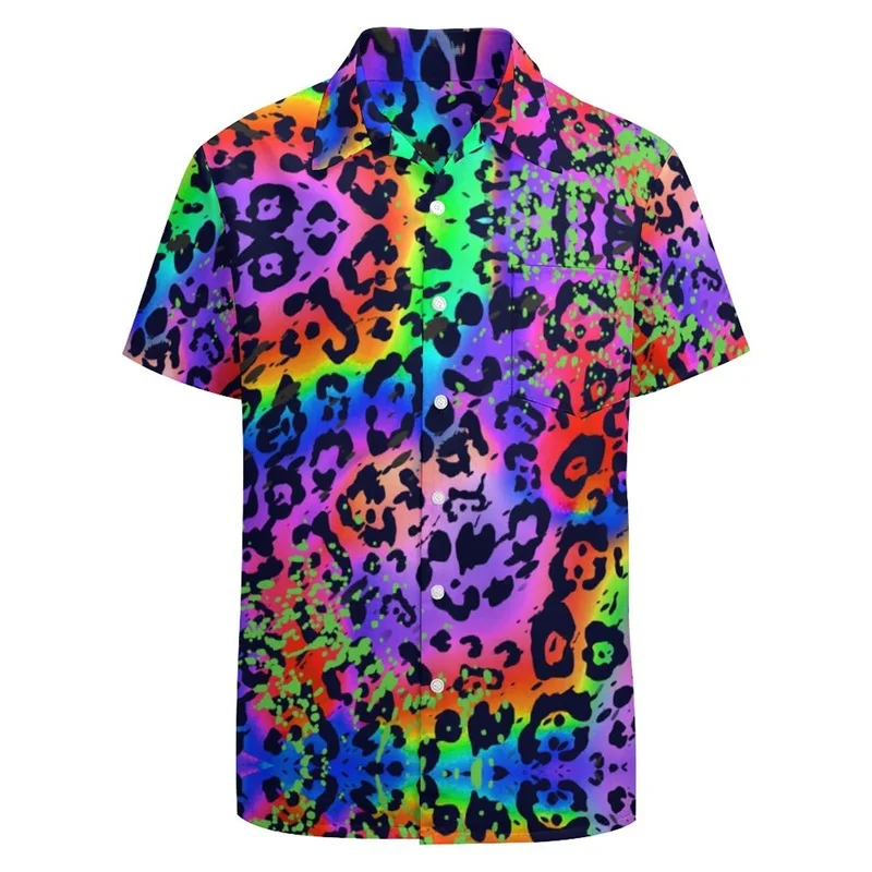 Full Print Leopard Graphic Shirts For Mens Summer Short Sleeves Button Down Hawaiian Beach Shirts Mens Oversized Tees Top 3