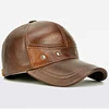New 2025 Man High Quality Real Leather Baseball Caps Male Casual Cowhide Belt Ear Warm 56-60cm Adjustable Sprot Flight Hats 3