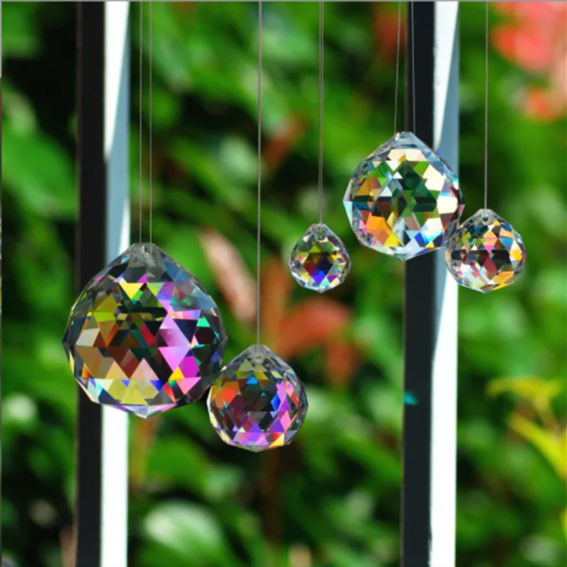Top Quality 15-40mm Rainbow Faceted Ball Suncatcher Crystal Pendant Glass Fengshui Sphere Christmas Tree Hanging Home Decoration