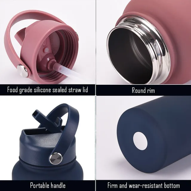 1L Sports WATER BOTTLE With Handle And Straw Stainless Steel Large Capacity Vacuum Flasks Drinkware Large Mouth GymThermos CUP 3
