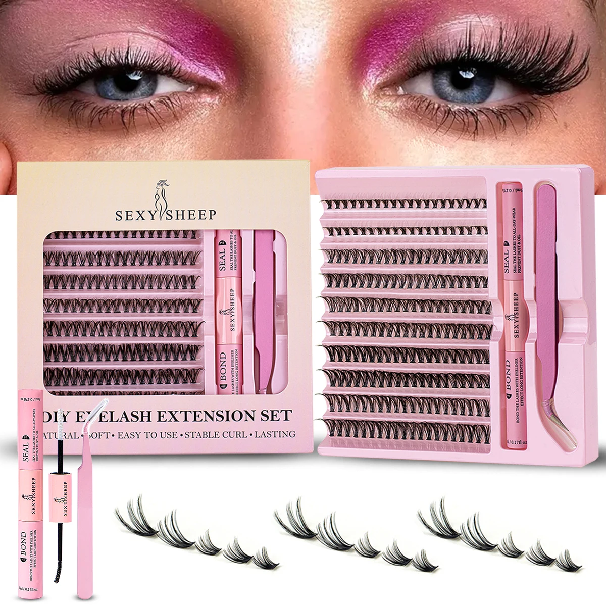 DIY eyelash set 200 eyelash clusters 30D 40D 50D extension makeup tool with glue and tweezers lash extension kit eyelash set