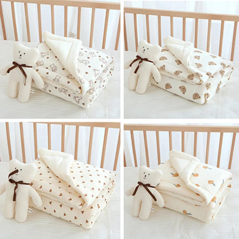 Autumn Winter Kindergarten Baby Quilt Comforter Cotton Gauze Warm Thickened Swaddling Wrap Blanket for Babies Bedding Accessory