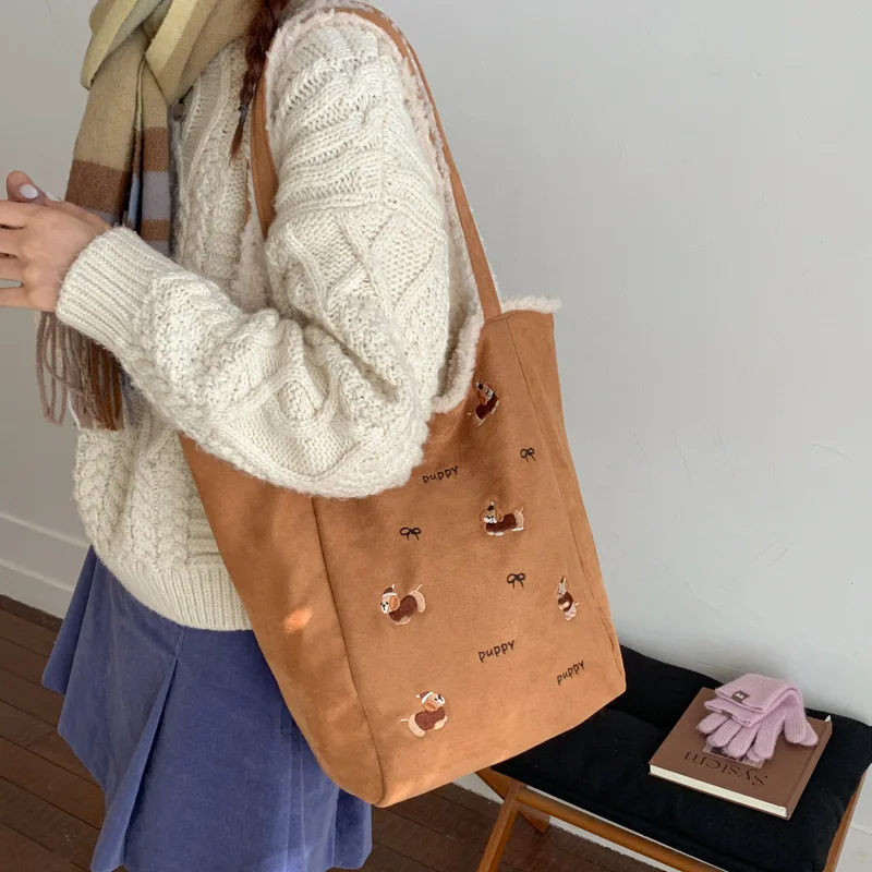 Large Capacity Handbag Shoulder Bag Autumn Winter New Plush Double Sided Design Commute Backpack Simple Tote