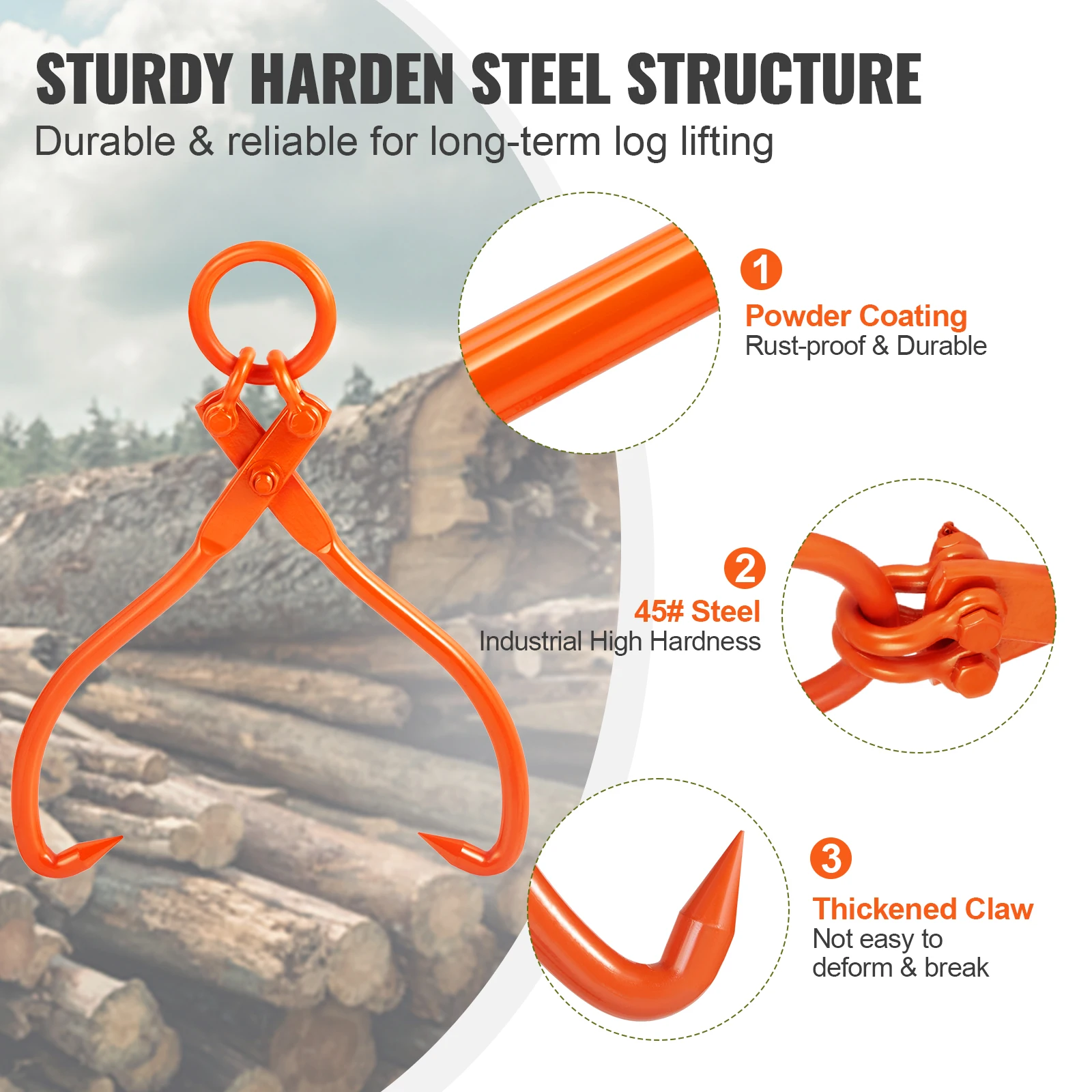 Lifting Tool VEVOR Log Skidding Tongs Log Lifting Tongs Heavy Duty Steel Lumber Skidding Loading Capacity Lifting Handling Tool