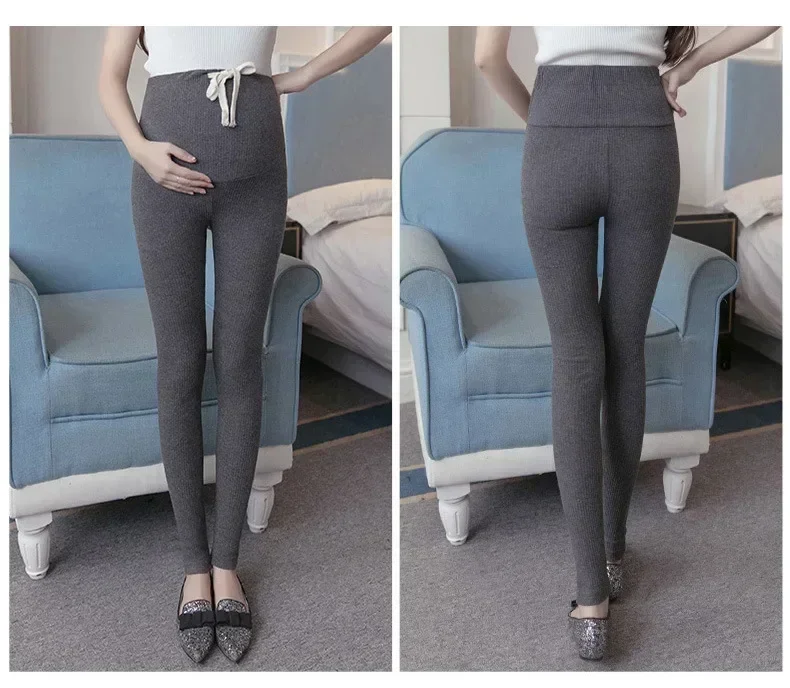 Women Maternity Leggings Ribbed Pants Spring Autumn Thin Style Maternity Pants Fashion Sports Causal Outer Wear