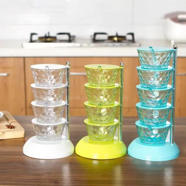 Vertical Rotatable Seasoning Box With Transparent Rotating Design Spice Box For Salt Jar Spoon Rotary Storage Rack Kitchen Tools seasoning jar seasoning storage container