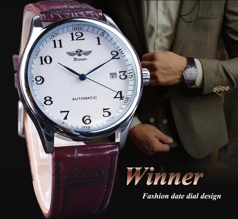 Mechanical Watch Retro Classic Design Calendar Casual Belt Blue Hands Men's Fashion Automatic Watch