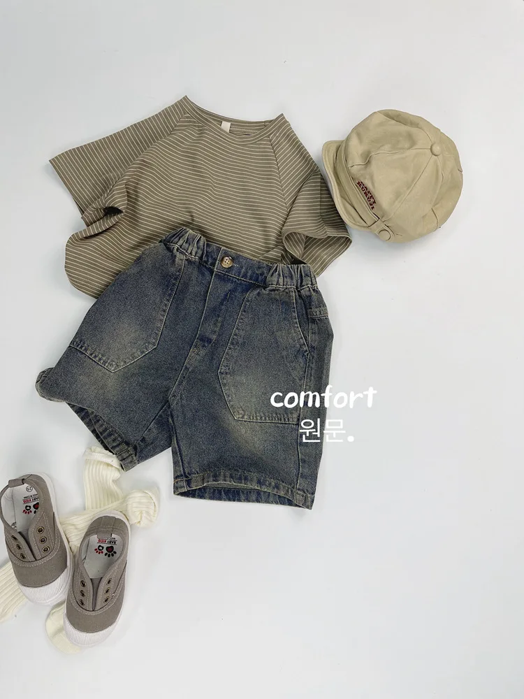 Summer Fashion Children Clothes Boy Girl Baby Loose Striped Basic Short Sleeve T-shirt Thin Kids Cotton Tees Toddler Casual Tops