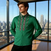 Chemise Homme Vintage à Broderie Florale Géométrique Blanche à Manches Longues Boutonnée Style Business Décontracté 6