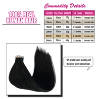 Bande dans les Extensions de cheveux Remy cheveux humains 20 pièces droite sans couture peau trame bande Extensions de cheveux naturel noir cheveux pour les femmes 6