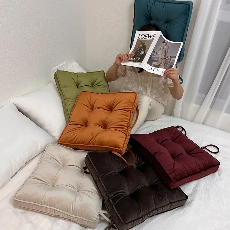 

Japanese -style thick square seat cushion/floor pad pure color office chair cushion square strap bedroom house tatami cushion