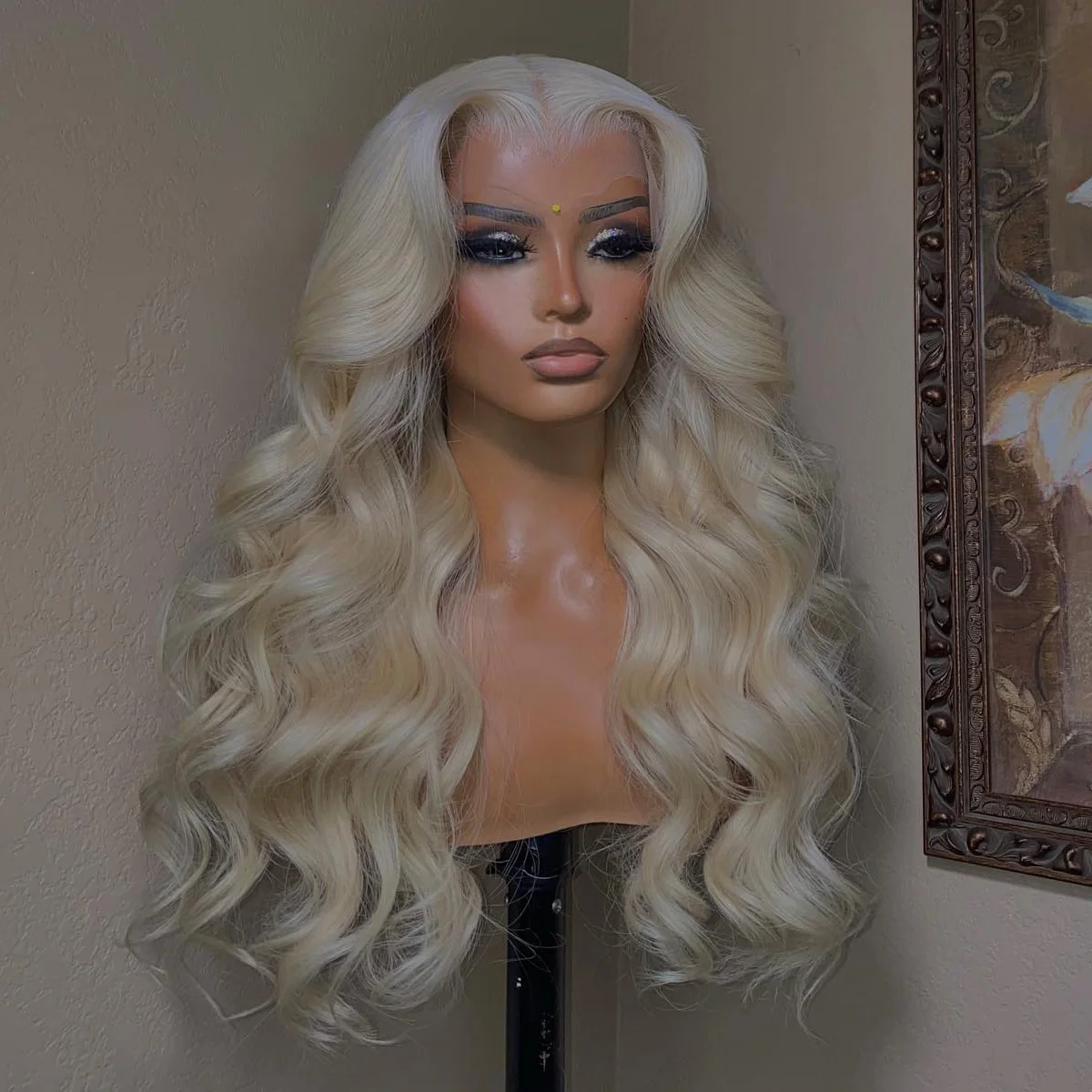 

Soft 26 inch Long Body wave 180%Density 60# Ash Blonde Lace Front Wig With Baby Hair For Black Women Heat Resistant Daily