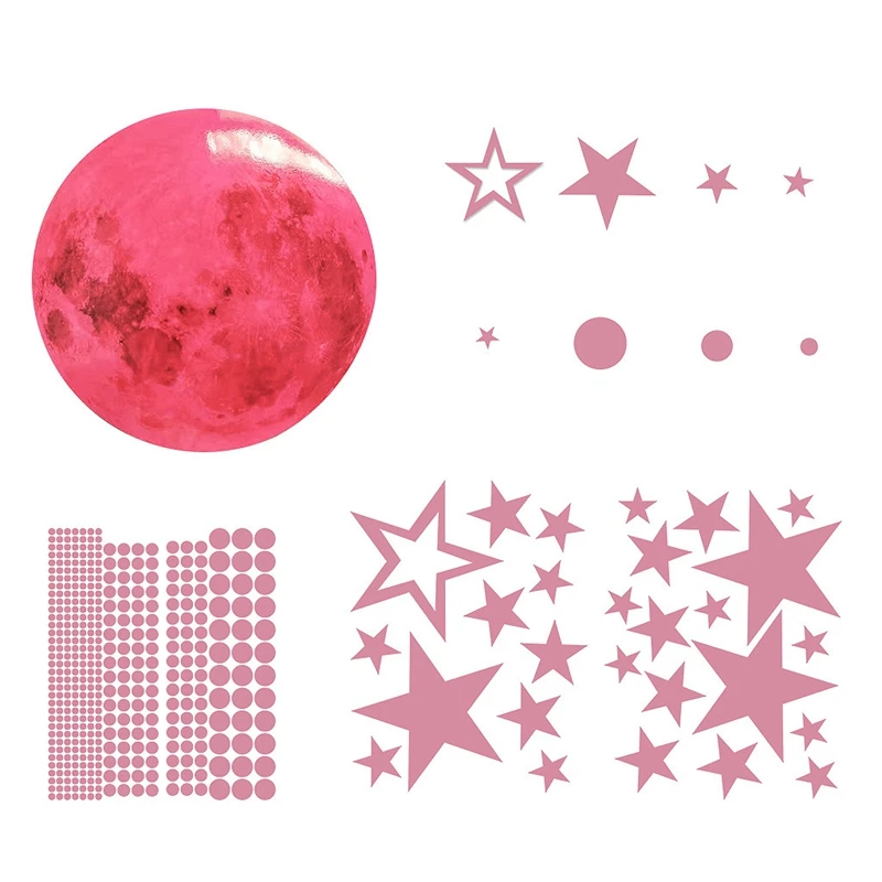 

DIY Art Fluorescent Decals 3D Pink Moon Luminous Wall Stickers For Kids Rooms Home Decor Bedroom Glow In The Dark