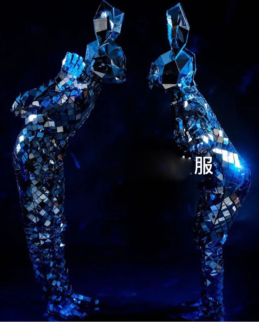 

Reflective glass outfit Silver mirror rabbit costume sparkly stage show performance costumes DJ clothes