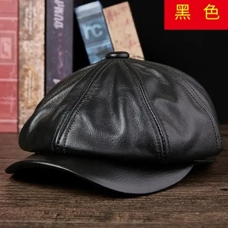 Genuine Leather Hat for Men Newsboy Caps Gorras Mujer Designer Hat Newsboy Hats Women Adult Leather Cap