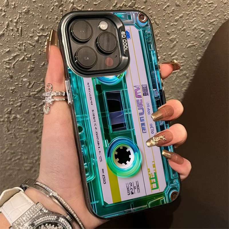 Retro Cassette Tape Electroplate Silver Phone Case Cover