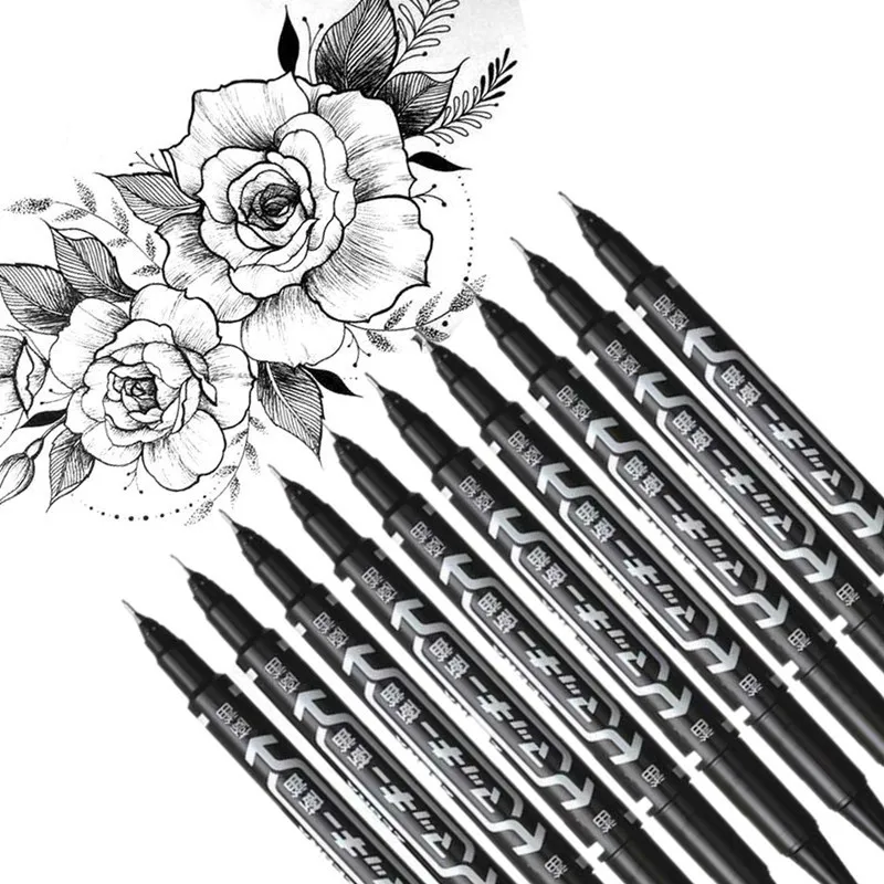 10 Pcs Waterproof Drawing Liner Set Dual Tip Lettering Markers Black Art Marker for Sketching Drawing School Supplies