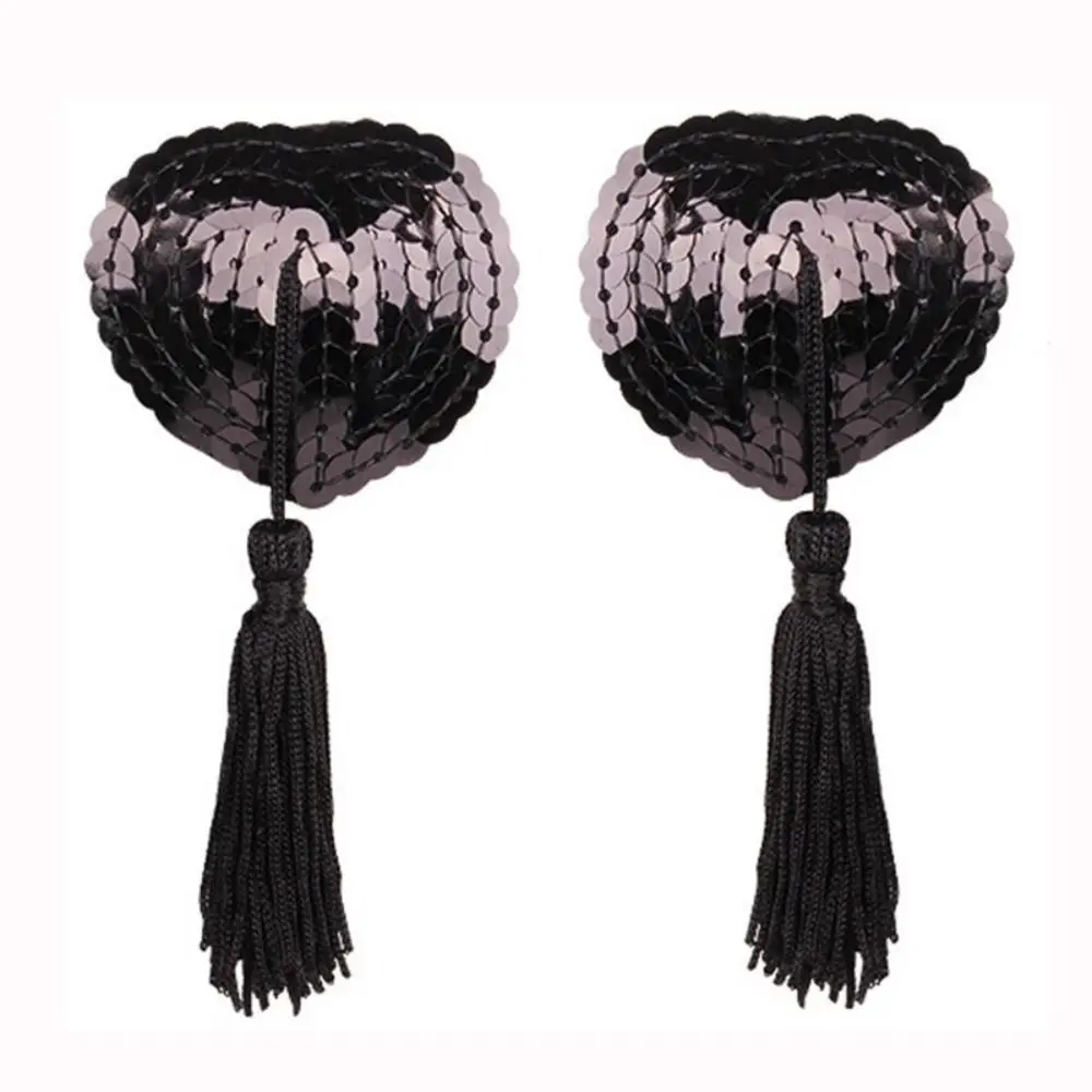 1 Pair Sexy Heart Shape Bra Nipple Cover Pasties Stickers Women Lingerie Sequin Tassel Breast Bra Nipple Cover Self Adhesive