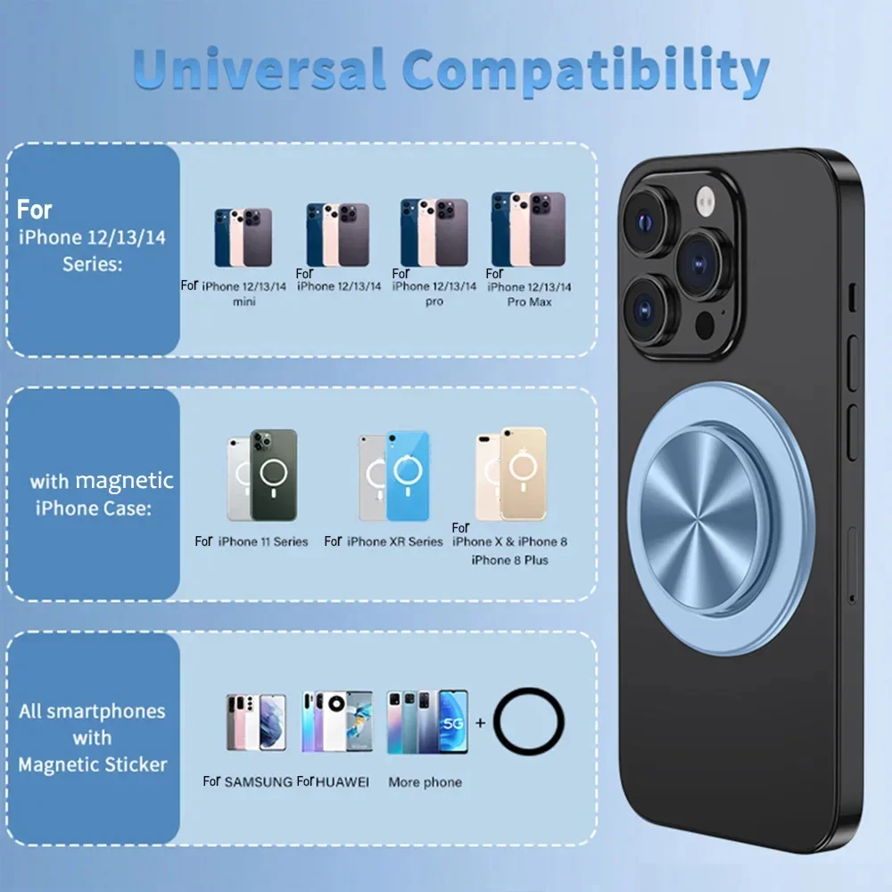 Aluminum Alloy For MagSafe Cellphone Grip Stand, Magnetic Phone Holder, Collapsible Kickstand with Magnetic Ring for iPhone 5