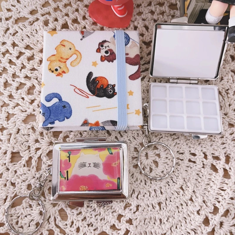 Empty Portable Watercolor Palette 12-grid Paint Box Mini Keychain Iron Box Paint Tray Student Travel Painting Art Supplies