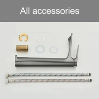 ก๊อกน้ำอ่างล้างหน้าสีดำสำหรับอ่างล้างหน้าสองรูในครัว สแตนเลส อุปกรณ์ก๊อกน้ำฝักบัว อุปกรณ์ผสมน้ำร้อนน้ำเย็น 4