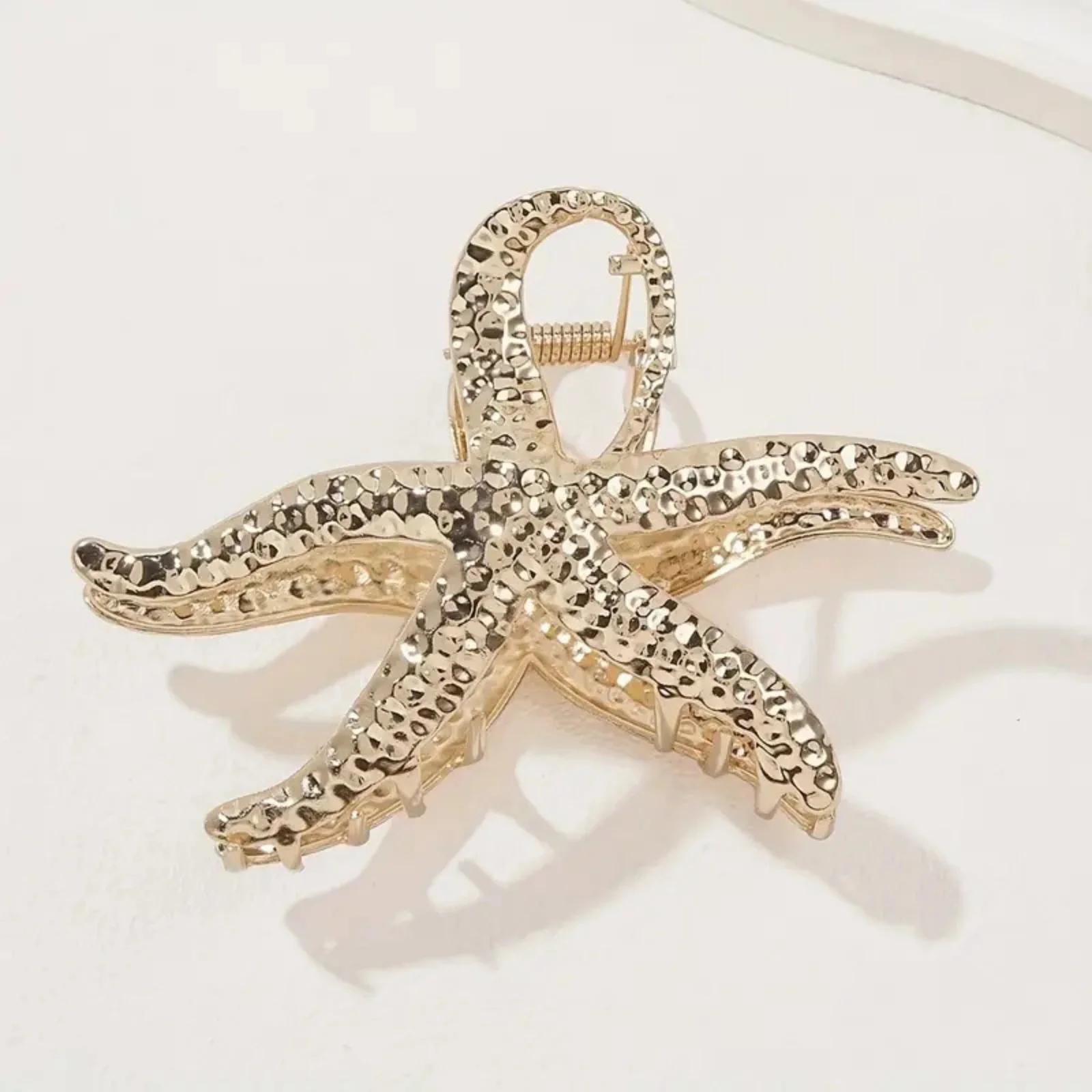 1PC Starfish - Shaped Hair Claw Clips, Gold & Silver Textured Metal Hair Grips, Chic Beachy Hair Accessories for Women