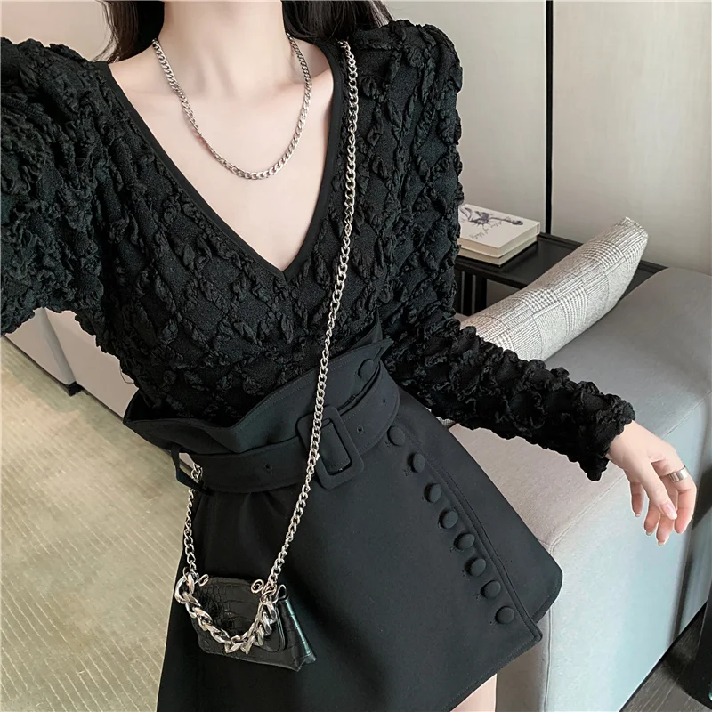 Gothic Bud Elegant Mini A-line High Waist Korean Button Sashes Elegance Autumn Casual Ladies Office Women Ball Gown Skirts crop top with skirt