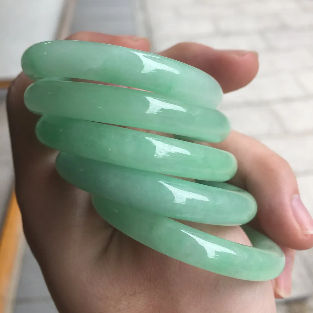 

40mm Natural Myanmar Bruma Light Bean Green Jade Jadeite Bangles Hand Child Children Baby Stone Bangle Bracelet Jewelry Bracelet