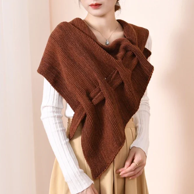 

Fashion Spring Autumn Knitted Shawl Women Crochet Shoulder Guard Neck Infrared Pierced Cloak Tied Scarf Fake Shawl Brown