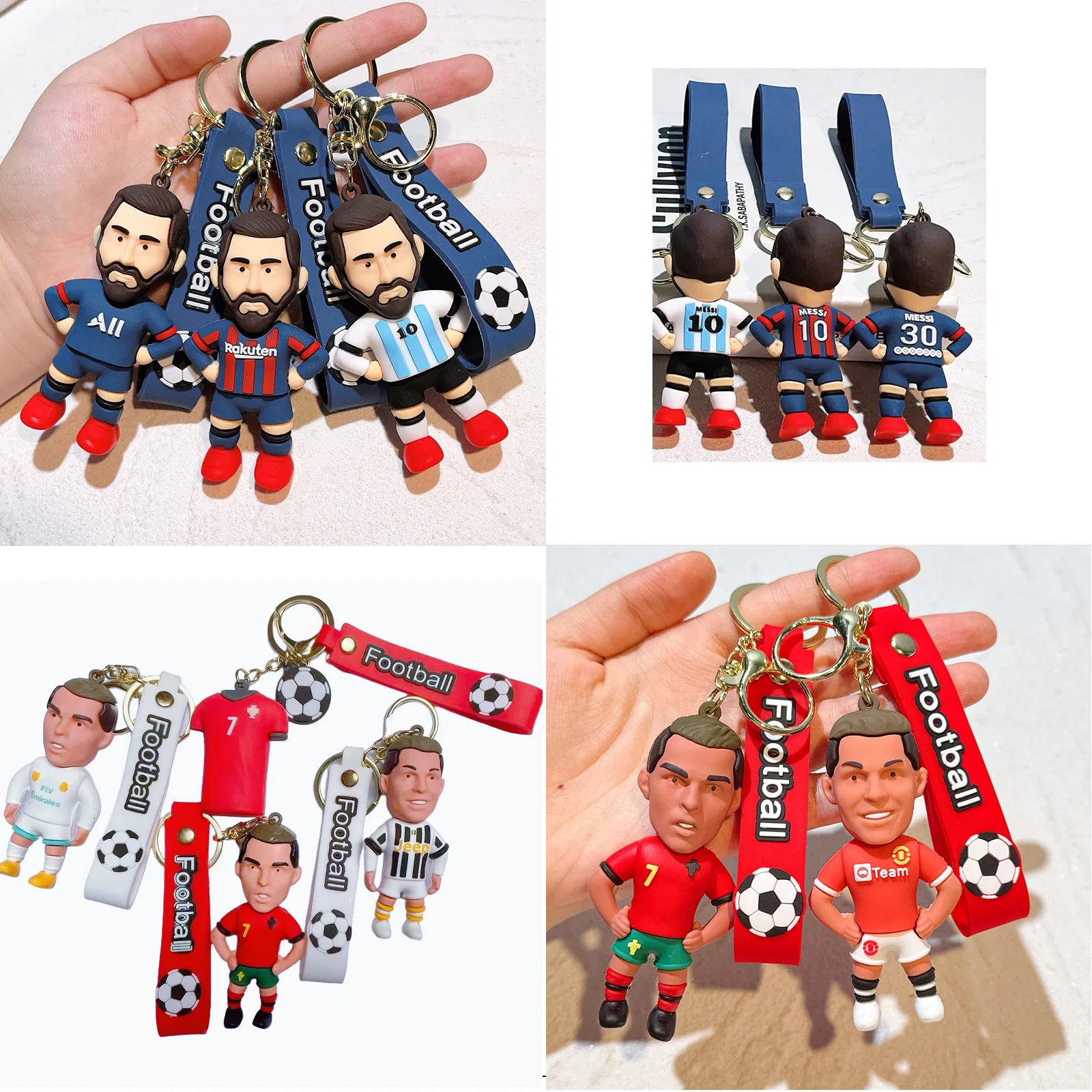축구 스타 피규어 키체인 쥬얼리 가방 펜던트 열쇠고리 컬렉션 인형 자동차 장식품 키 액세서리 기념품 선물