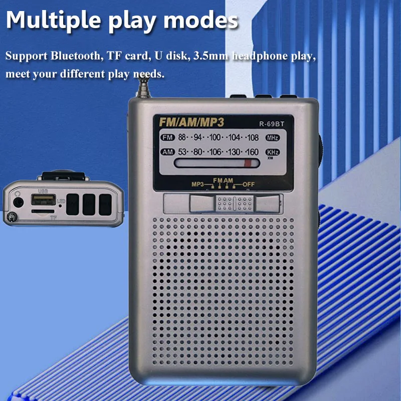 Mini Pocket Radio Portable FM AM Radios Receiver Bluetooth-compatible Speaker TF Card U Disk MP3 Music Player with Headset Jack