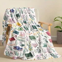 Cozy Watercolor Book & Wildflower Print Blanket - Soft, Warm Flannel Throw for Naps, Camping, Travel, and Home Decor - Perfect G 3