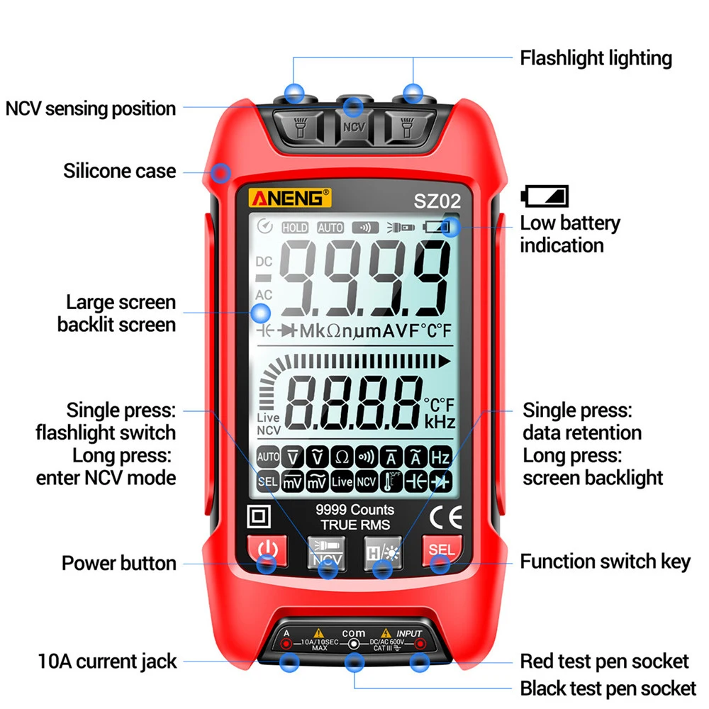 Multimetru digital inteligent 6000 de numărări True RMS Contor de capacitate electrică automată Rezistență la temperatură Testere cu tranzistori Mmultimetro_voghion.com