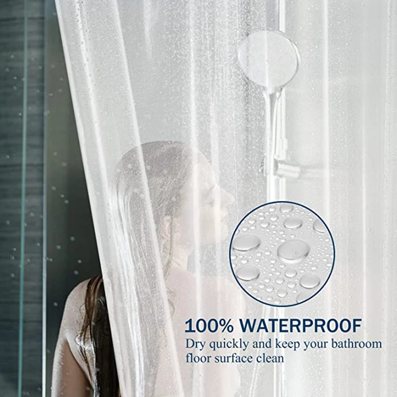 Waterproof transparent shower curtain-PEVA light plastic shower lining, bathroom curtain, 180cm x 180cm, transparent, w